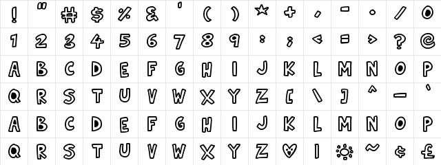 Natural Toons Regular  glyph index