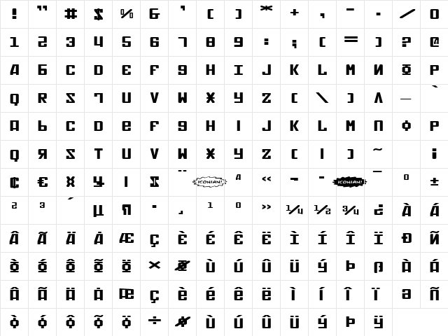 Soviet X-Expanded X-Expanded  glyph index