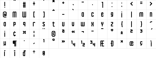 Inky Thin Pixels Regular  glyph index
