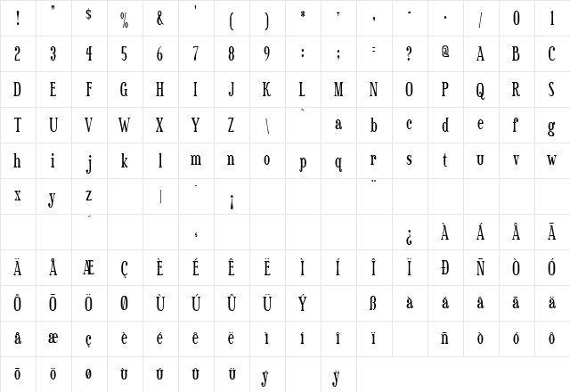 Sexsmith Regular  glyph index
