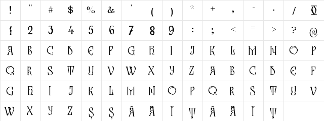 Zamolxis III Regular  glyph index