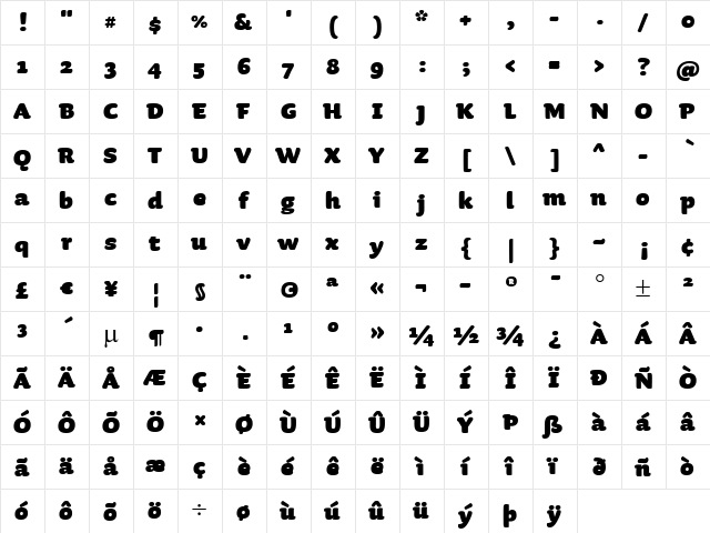 Sauna-Black Regular  glyph index