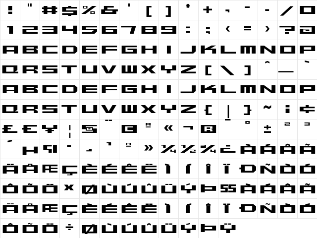 Beekman-SquareLight Regular  glyph index