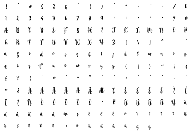 Betterday Regular  glyph index