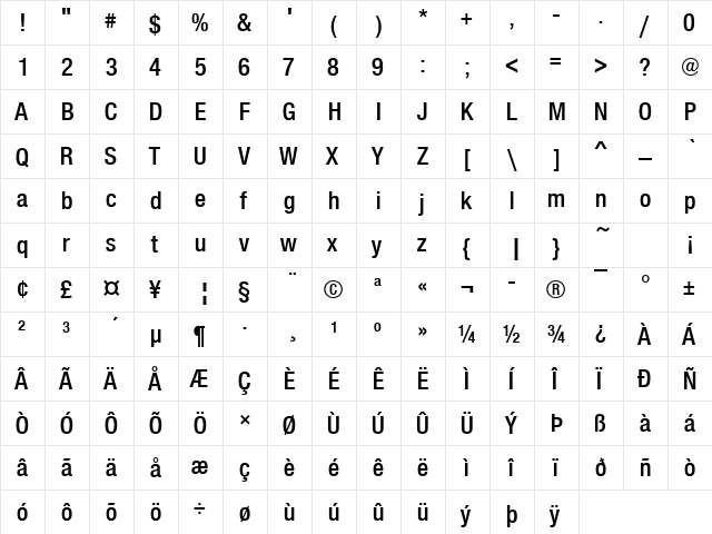 NimbusSanNovDSemBolCon Regular  glyph index