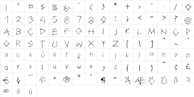Twiggy Regular  glyph index