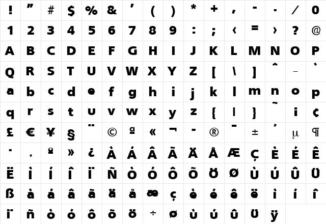 LarryBecker-Black Regular  glyph index