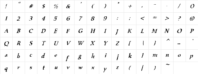 VTC Boseephus Italic  glyph index