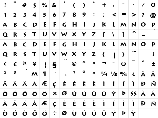 Greco Bold  glyph index