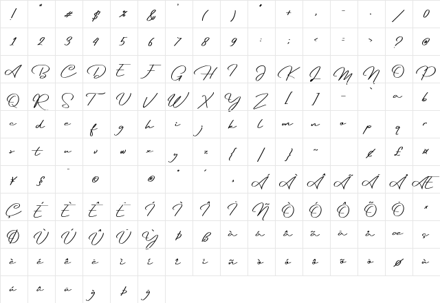 Reileigh Regular  glyph index