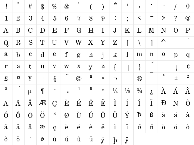 Century Becker Expanded Regular  glyph index