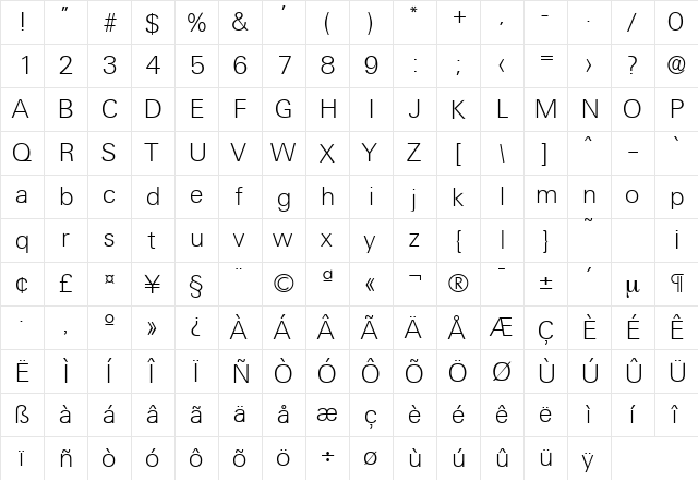Ultimate-Serial-ExtraLight Regular  glyph index