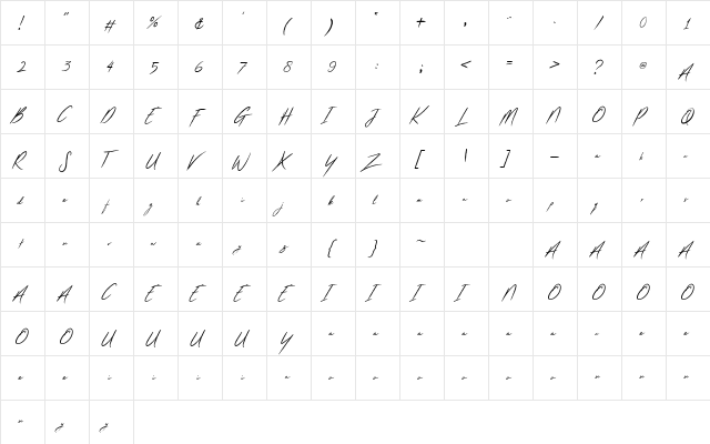 Raymond Caroline Regular  glyph index