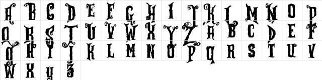 Zu Kabarett Destroy Regular  glyph index