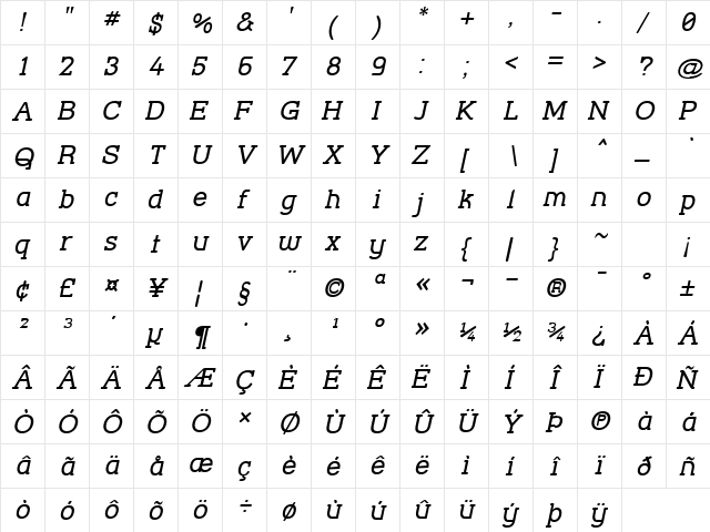 Street Corner Slab Oblique Regular  glyph index