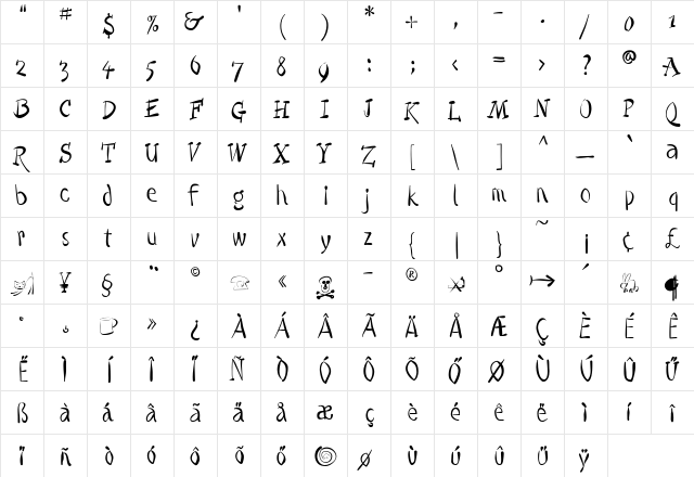 Quill Demi  glyph index