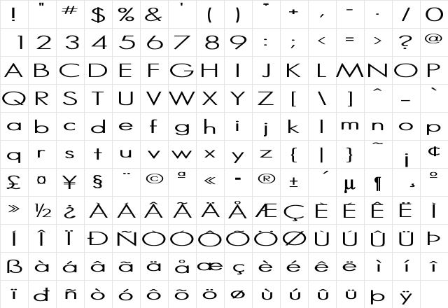 Hemet Bold  glyph index