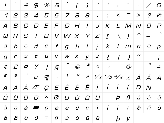 Green Mountain 13 Regular  glyph index