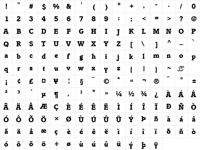 Ensemble SSi Bold  glyph index
