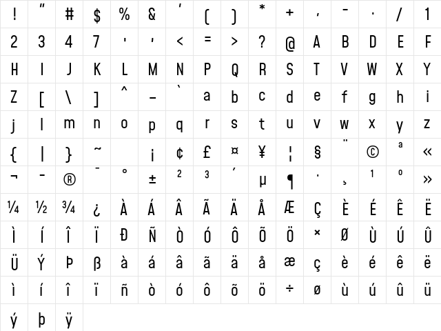 Mohave Regular  glyph index