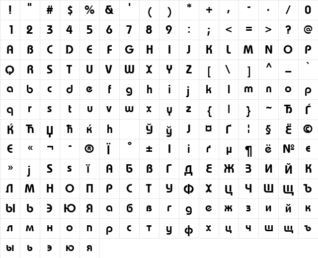 BauhausLightCTT Bold  glyph index