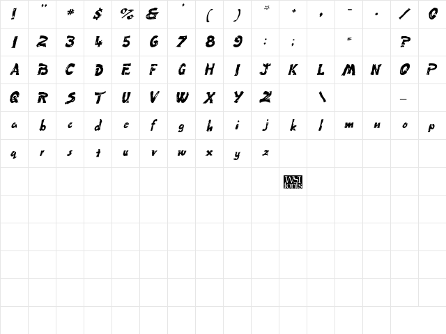 Fingerpaint Italic  glyph index
