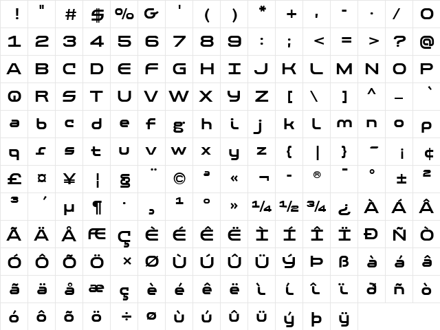 PF Baseline Pro Bold  glyph index