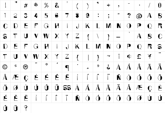 Anarko Regular  glyph index