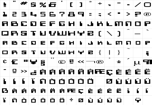 Micr Regular  glyph index