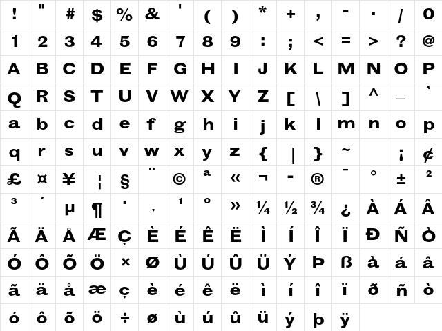 Grotesque MT Std Bold Extended  glyph index