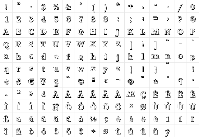 MichaelBeckerShadow Bold  glyph index