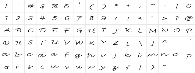 LD Slanted Regular  glyph index
