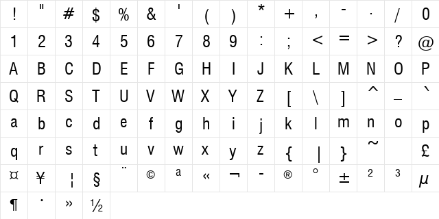 Swis721Greek Cn BT Roman  glyph index