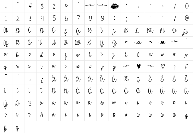 I Miss Your Kiss Regular  glyph index