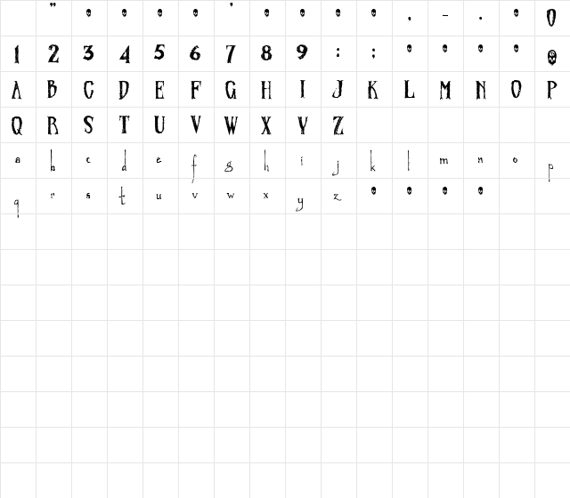 Zombified Alternates TallCaps Regular  glyph index