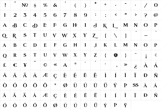 LHF Lakeside Regular 2 Regular  glyph index