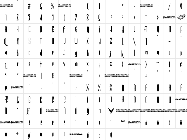 Gothickella Free Regular  glyph index