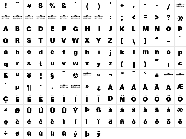 Boring Sans A Trial Heavy  glyph index