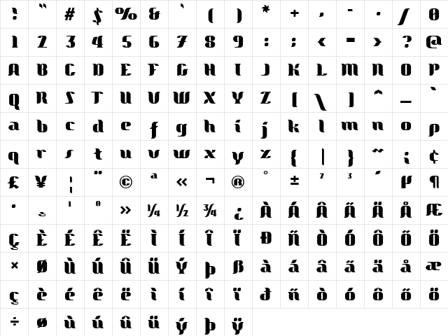 Flowmotion Heavy  glyph index