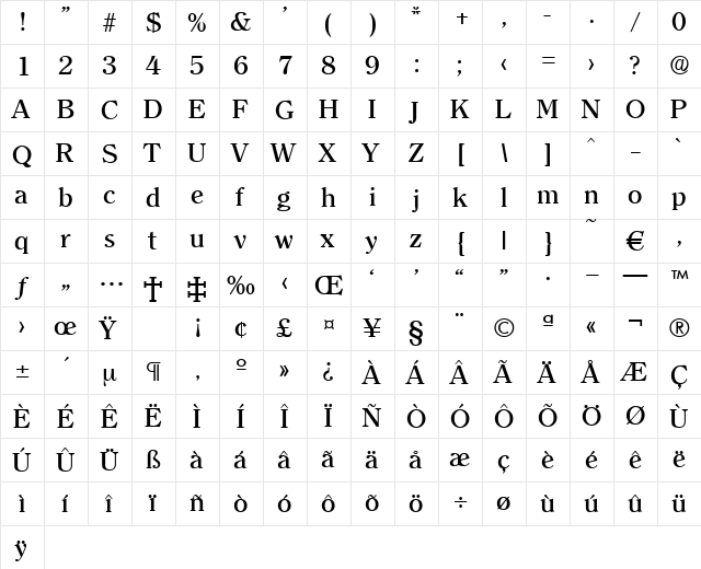 Clerface-Medium Regular  glyph index