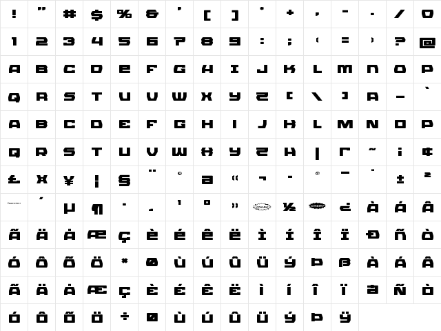Olympic Carrier Expanded Expanded  glyph index