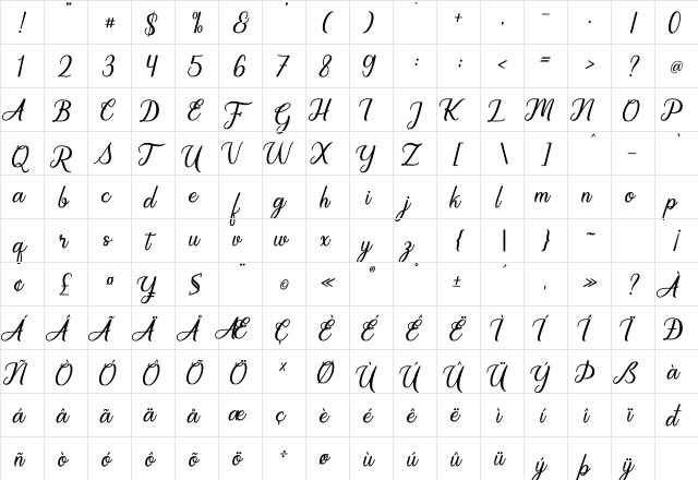 Regalhisa Regular  glyph index