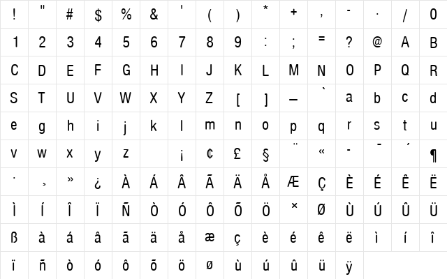 NimbusSanDRegConRo1 Regular  glyph index