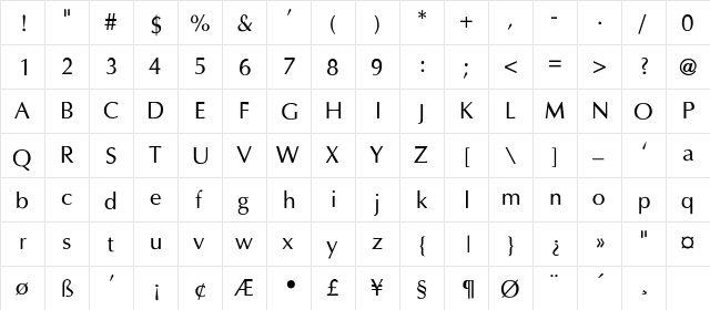 Optima-Thin Regular  glyph index