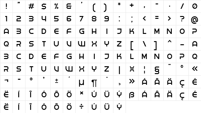 Shock Thin  glyph index