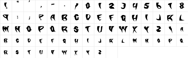Slasher Bold  glyph index