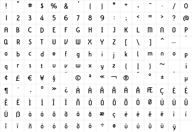 Iru2Medium Regular  glyph index