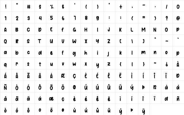 Saturday Alright Regular  glyph index