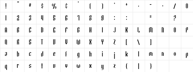 neat Regular  glyph index