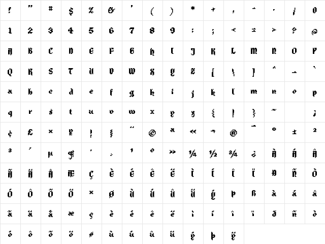 EnchantedSword Medium  glyph index